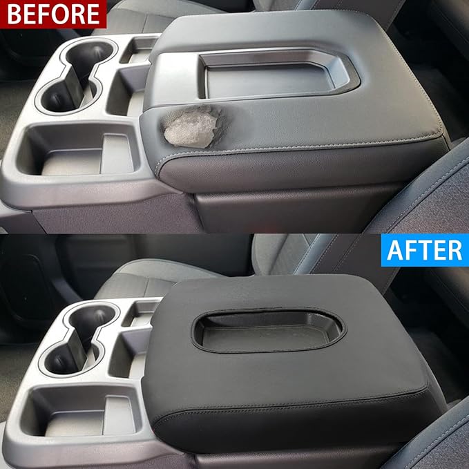 Center Console Armrest Cover for Chevy Silverado/GMC Sierra Accessories 2019-2024 2025 Arm Rest Box Pad Middle Console Lid Cushion Leather Protective Case Only for Jump Seat (Black Stitches)