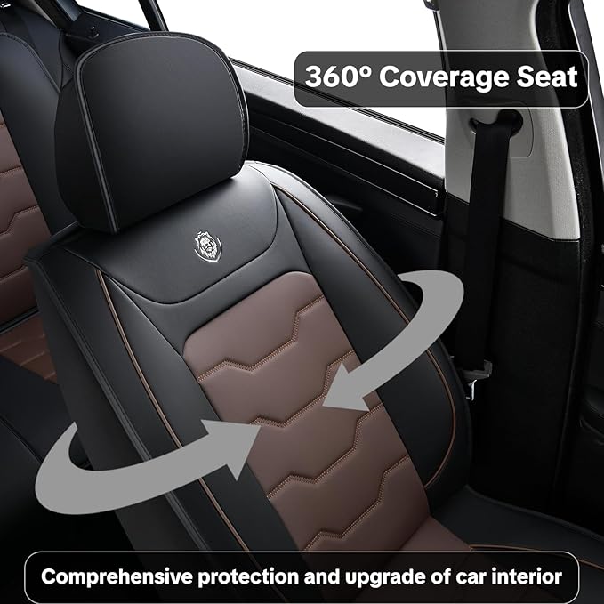 Universal Car Seat Covers, Waterproof Faux Leather, Full 5-Seat Set, Non-Slip, Contoured Fit, Fits Most Vehicles, Upgraded Protection for Car Interiors, Airbag Compatible