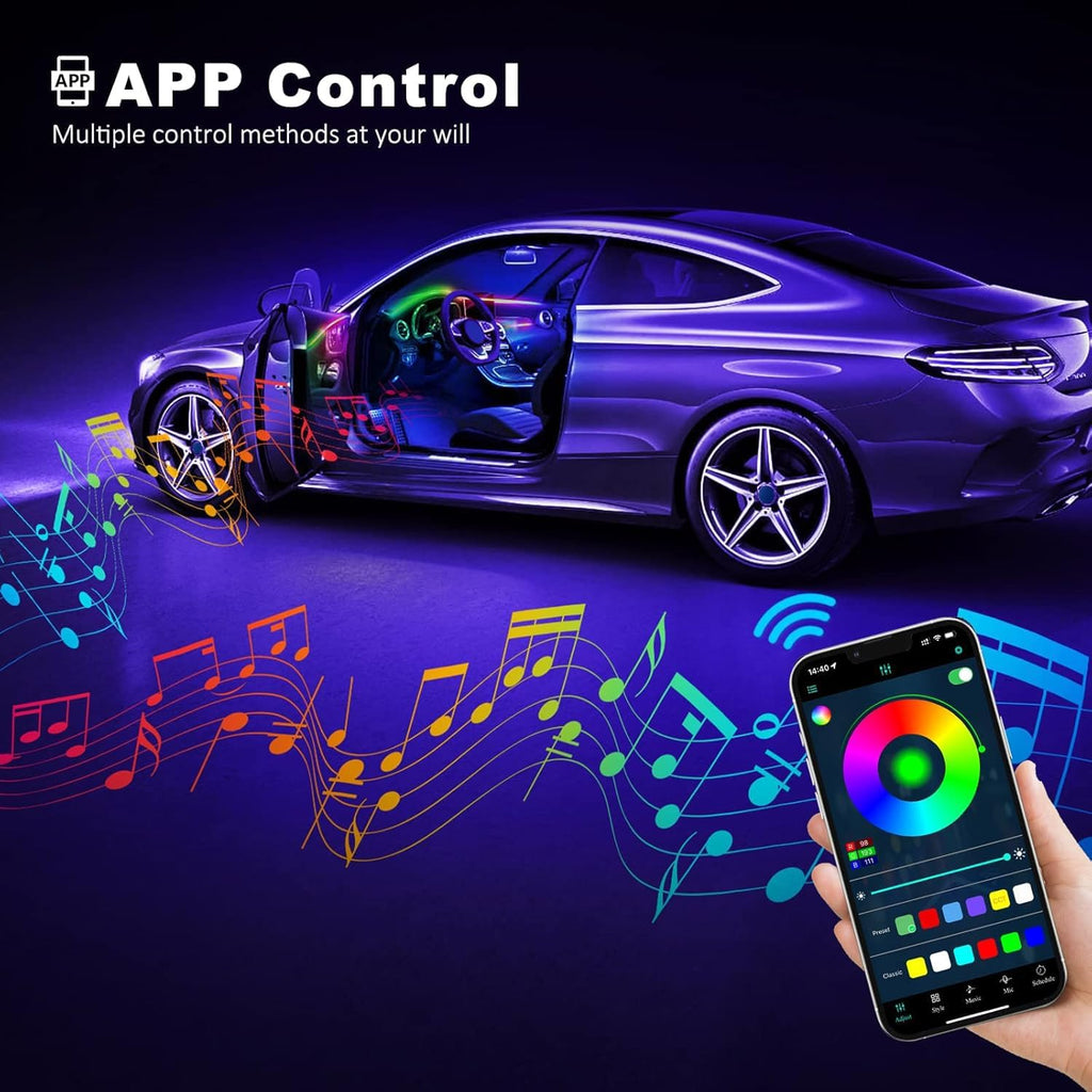 Acrylic Interior Car LED Strip Light with Wireless APP, RGB Dreamcolor 5 in 1 Ambient Lighting Kits, 16 Million Colors Sound Active Function Car Neon Lights, Sync to Music (dreamcolor 5 in 1)