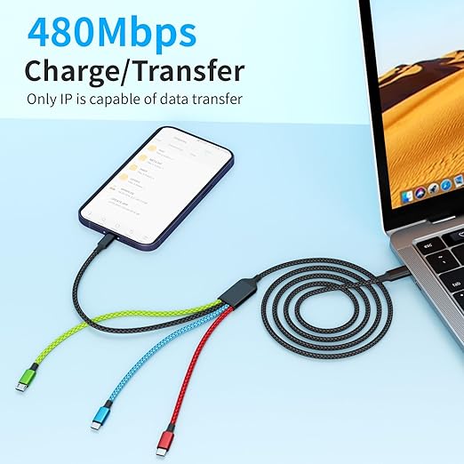 USB C Multi Charging Cable, Dual USB C 4 in 1 Charging Cable, Multi Chargers for All Devices with IP/Type C/Type C/Micro Port, Compatible with Most Cell Phones/Tablets and More [2Pack 5FT]
