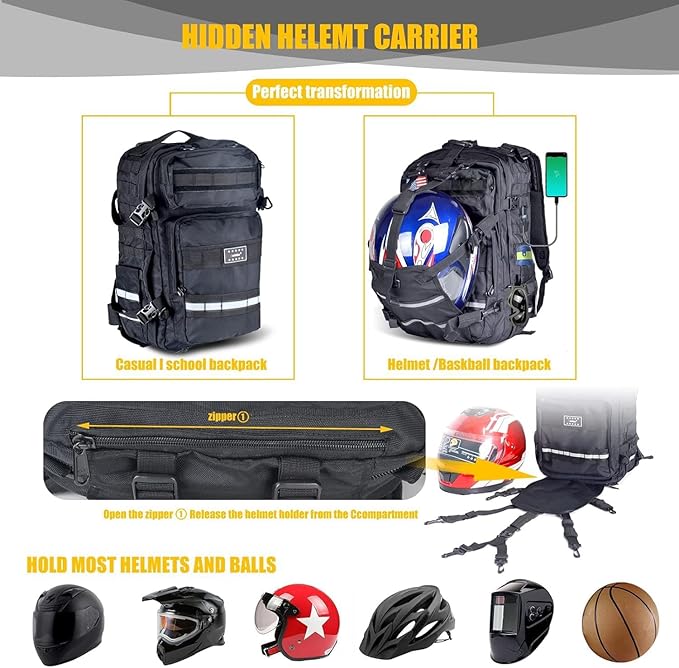 Large Capacity Motorcycle Backpacks for Men, Hiking Backpacks with USB Charging Port Motorcycle Helmet Backpack Cycling Backpack
