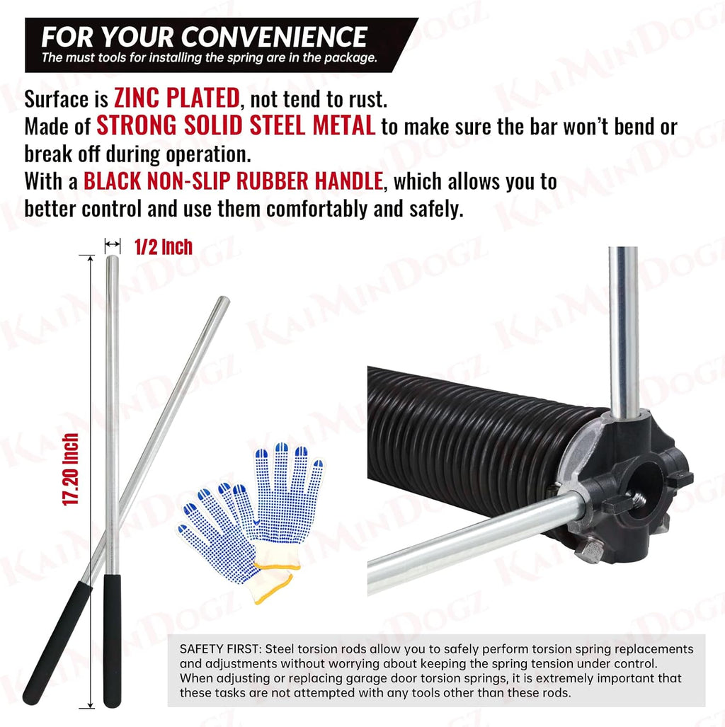Pair of 1.75" Garage Door Torsion Springs Set with Non-Slip Winding Bars&Gloves, High Precision Electrophoresis Oil-Free Black Coated for Replacement, MIN 16,000 Cycles (0.262 x 1.75"x 37")