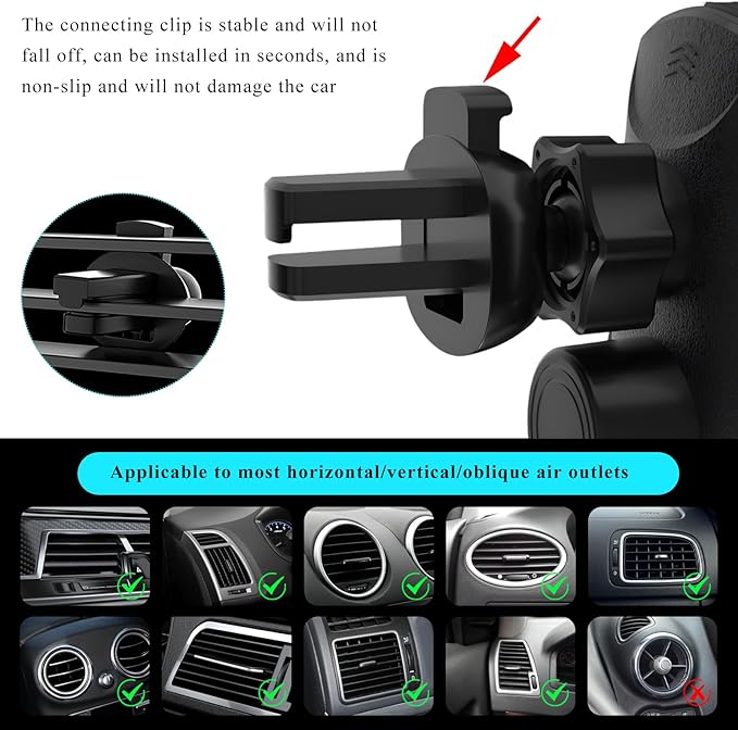 Sun Walker Wireless Car Charger Mount, Electric Induction 15W Fast Charging Bracket Air Vent Phone Holder, Auto-Clamping Wireless Charger Vent Mount Compatible with Most Smartphones (Blue)
