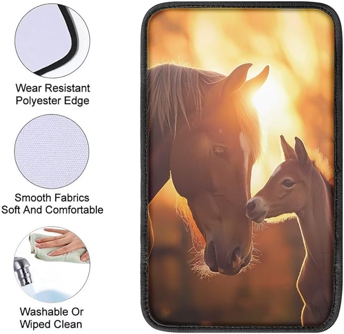 Horse Pattern Auto Center Console Armrest Pad, Soft Armrest Cover Pad for Vehicle, SUV, Truck Car Accessories Interior Decor,Universal Fit