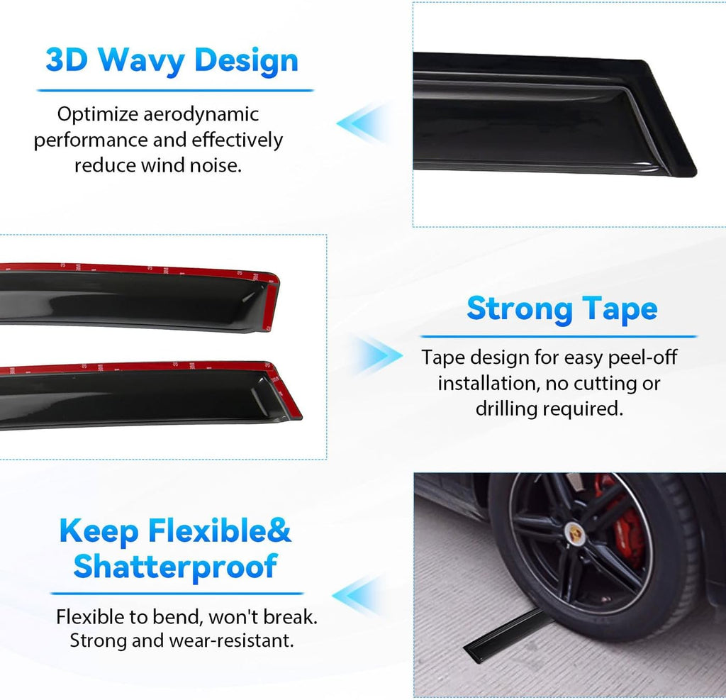 4pcs Window Visors Compatible with 2020-2025 Ford Escape Front+Rear Smoke Tint Sun/Rain Guard Outside Mount Tape-On Vent 2021 2022 2023 2024