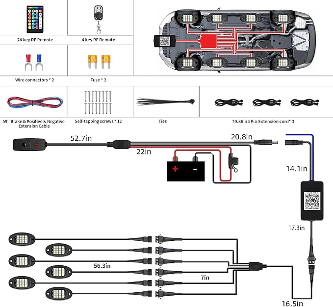 6 Pods RGBW LED Rock Lights Full Kit, 6500K Pure White (Not Mixed) & RGB Underglow for UTV Golf Cart ATV RZR SXS Trucks, App/RF Remote Smart Brake Music Sync, Waterproof Neon Underbody 12V