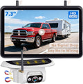 Pemacom Wireless Backup Camera for Towable-RV: Magnetic No Wiring Setup Long Distance Signal for Thor/Forest River Series RVs - 7.3" Recording Monitor HD 1080P Auto Sleep Solar RV Backup Camera