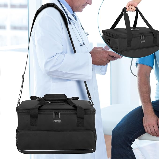 Trunab Large Insulated Medical Bag with Adjustable Dividers, Easy Clean Trauma Bag, Medicine Supplies Storage Bag for Home, Travel, Camping, Bag Only - Patented Design, Black