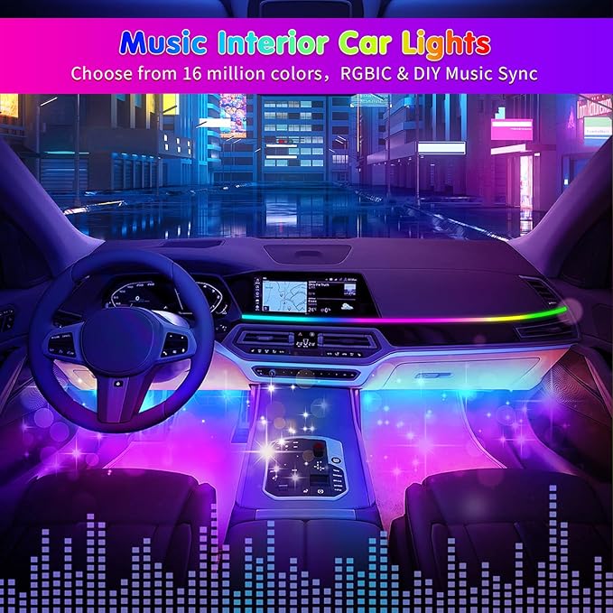 DUOFU365 Car Led Light Interior, RGB Dreamcolor Inside Light Music Sync, Under Dash Footwell Automotive Strip Light, 12V Acrylic Strip Light for Vehicle, Truck,Jeep, SUV with Car Charger(1set)