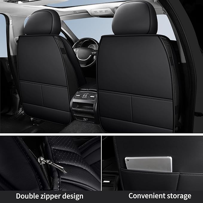 Car Seat Covers, Breathable and Waterproof Leather Seat Covers for Cars, Universal Anti-Slip Driver Seat Cover for Most SUV Pick-up Truck Sedan (2 PCS Front Seat, Black + Blue)