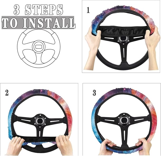 AFPANQZ Galaxy Novelty Red & Blue Auto Steering Wheel Covers Sweat Absorption Comfort Grip Anti-Slip Safety Stretch-on Easy Fix Machine Washable Steering Wheel Protection Cool 4-15 in