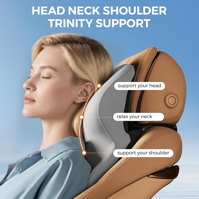 BEBAS Car Headrest Pillow, Ergonomic Neck Pillow with Memory Foam, Enlarged Surface for Head Neck Shoulder Support, Breathable Removeable Car Seat Pillow for Pain Relief(Gray, 1 Pack)