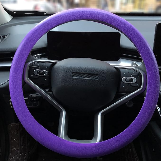 Purple Car Steering Wheel Cover: Universal RPKEY 13.5 to 15 inches Silicone Steering Cover Compatible with Most Car Models Fit for Round Shape D Shape