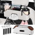 Car Rear Backseat Extra Multifunctional Drink Cup Holder Organizers With Tissue Storage Box Organizer & Hooks For Car Seat Back. White