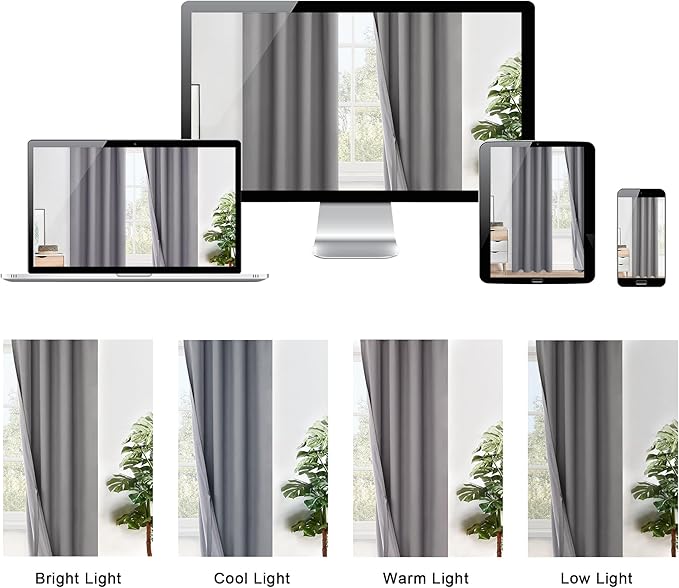 XWZO Complete Blackout Shades Window Curtain Panels with Tiebacks- Noise Reduction and Light Blocking Grommet Curtains with Black Liner for Studio, Basement Room, Grey, W42 x L45, Set of 2
