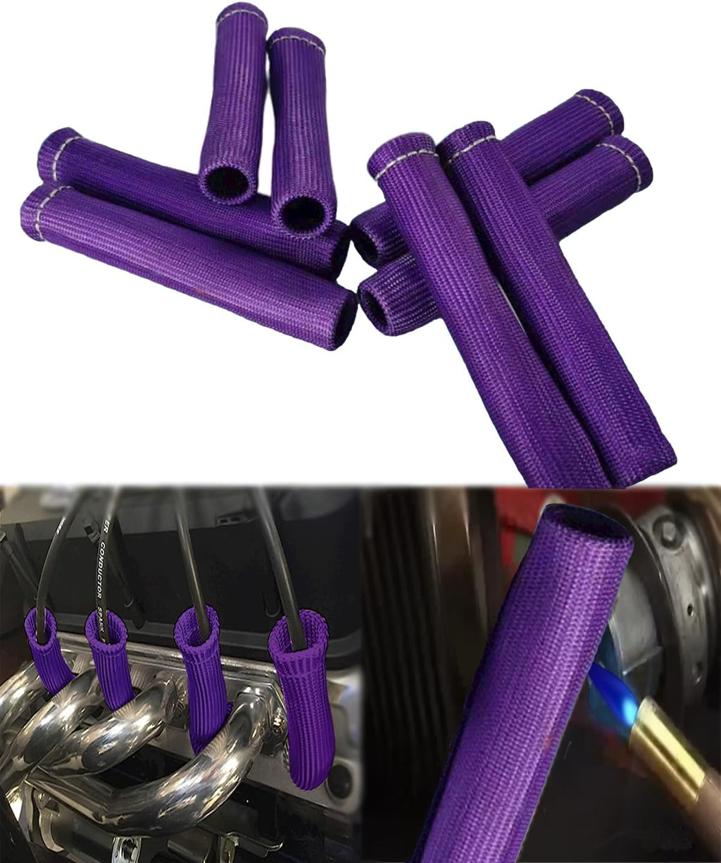 Spark Plug Heat Shield Sleeve - 8 PCS 2500° Spark Plug Wire Boots Protector, 6 Inches Spark Plug Heat Sleeve Protection Cover Replacement for LS1 / LS2 SBC BBC 350 454 Car Truck, Purple