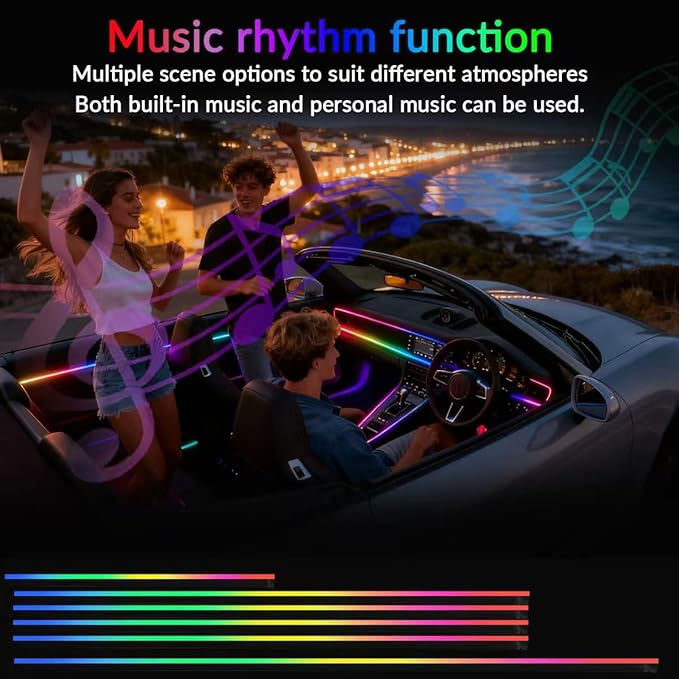 Interior Car Strip Lights Dreamcolor Acrylic Car Decorative Lights with APP Control Multicolor Internal Lighting Kit Music&DIY Function Ambient Fiber Optic Strip LEDs
