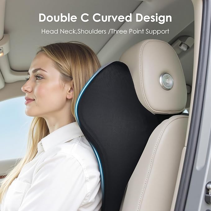 FLORICH Car Seat Cushion & Lumbar Support Pillow & Car Neck Pillow for Driver Car Office Chair, Ergonomic Memory Foam Car Cushion & Back Support Pillow for Sciatica Pain Relief - Black