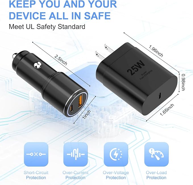 Samsung Super Fast Charger Type C Kit,25W PD USB C Wall/Car Charger for Samsung Galaxy S26/S25/S24/S23/S22/Plus/Ultra/FE/Note 20/10/A71,2020/2018 Pad Pro/Air,with 2X USB C-to-C Cable(6.6ft)