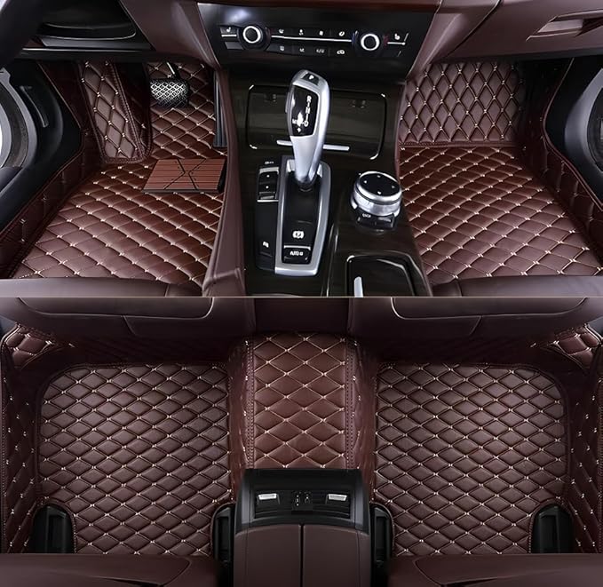Customize Car Floor Mats for 99% Sedan SUV Sports Car All Weather Leather Full Coverage Waterproof Non-Slip Vehicle Lining Pads (Brown)