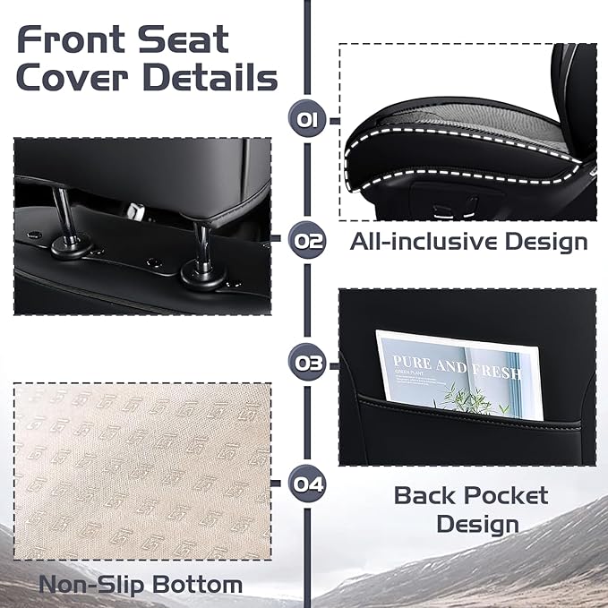 Truck Seat Covers for Toyota Tundra 2008-2026, Waterproof Premium Leather Full Coverage Car Seat Cover, Muscle Sport Style Auto Interior Seat Cover Sets (Full Set/Black Gray)