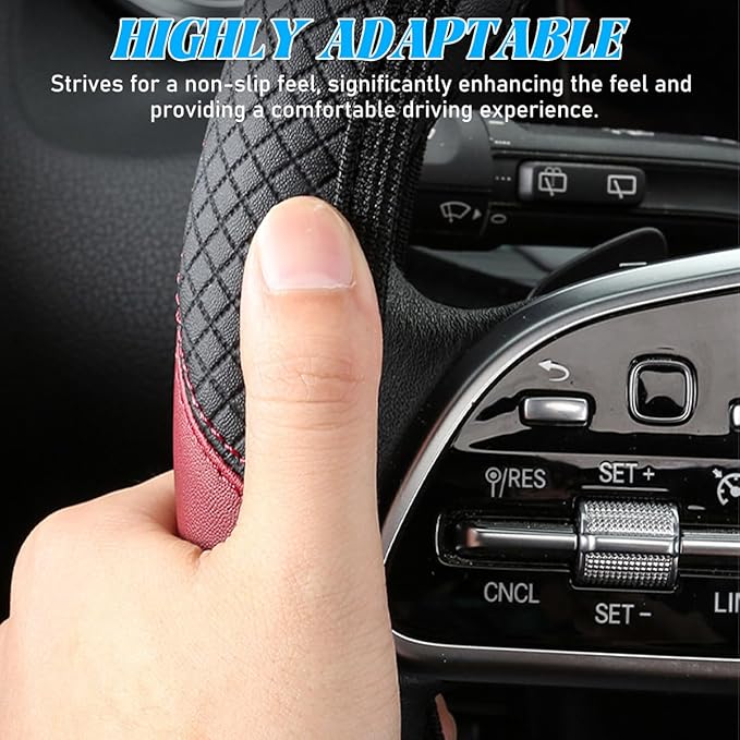 Car Steering Wheel Cover, Elastic Stretch Leather Non-Slip Vehicle Steering Wheel Guard, Automotive Interior Protective Decor Accessories, Universal for SUV RV Truck (Black/Coffee)