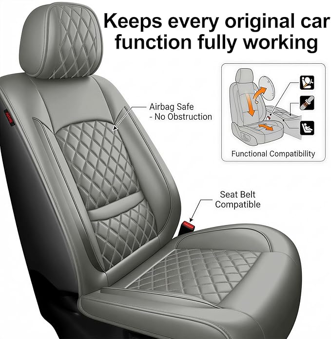 Fit for Venue Seat Covers Compatible with Hyundai Venue 2020-2026 - Waterproof Breathable Leather Automotive Seat Cushions Protector,Airbag Compatible,Full Set 5 Seats(Gray)