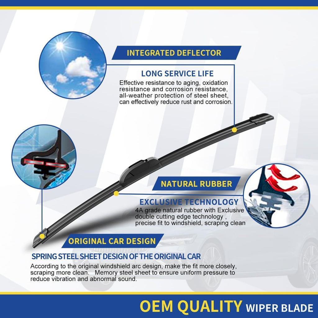 3 wipers Replacement for 2013 2014 2015 2016 Mazda CX-5 Original Equipment Windshield Wiper Blades Set 24"+18"+14" (Set of 3) U/J HOOK