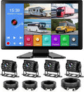 4 Channel RV Backup Camera System with 10.1" Touch Screen Monitor, DVR Recording, 4 x 1080P Waterproof Cameras, Quad Split, Bluetooth, for RV Truck Trailer Bus