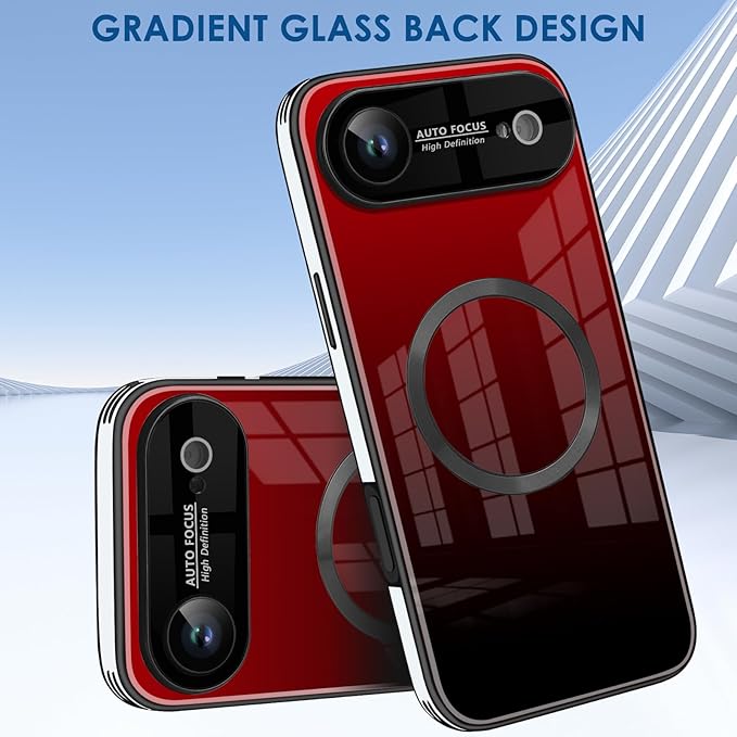 Guppy Compatible with iPhone Air Magnetic Case, with Full Camera Lens Protector [Compatible with MagSafe] Scratch Resistant Gradient Glass Back Cover Phone Case-Red