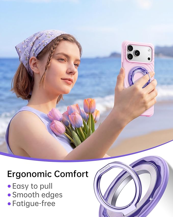 SYNCWIRE Magnetic Phone Ring Holder for MagSafe - Phone Grip Stand with 360° Rotation Finger Ring Kickstand Compatible with iPhone 17 16 15 14 13 12 Pro Max MagSafe Accessories,Blueberry Purple