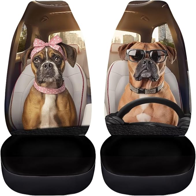 Boxer Dog Car Seat Cover Front Seats Only,Soft Bucket Seat Covers Decorative Saddle Blanket Cushion Cover Universal Fits Most Vehicles,Trucks,SUVs,Vans