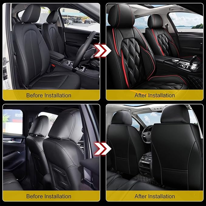 AOMSAZTO Car Seat Covers,2 Front Seats Custom Fit for Toyota 4Runner 2003-2026,Leather Carseat Automotive Cushion Covers Seat Protector,Airbag Compatible Waterproof Black