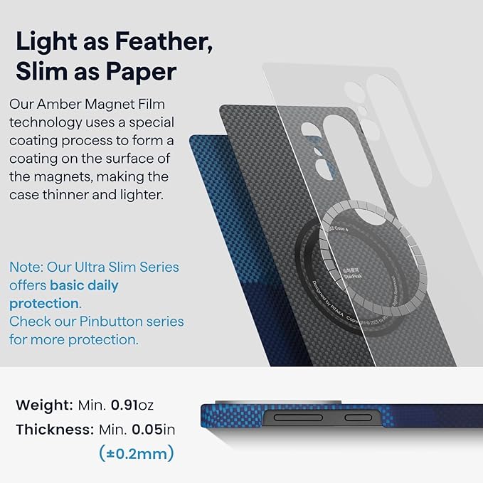 pitaka for S25 Ultra Case 6.9 Inch, Compatible with MagSafe, Slim & Light Samsung Galaxy S25 Ultra Case, 1500D Aramid Fiber Made [Tactile Woven Case - Over the Horizon]
