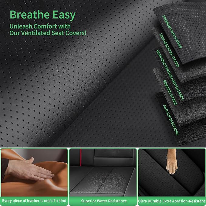Fit Venza Car Seat Covers for Toyota Venza 2009-2024 2025 2026 -Upgraded Premium Waterproof & Breathable Leather,Airbag Compatible,All-Weather Seat Cushion Protector,Full Set,Black-Red