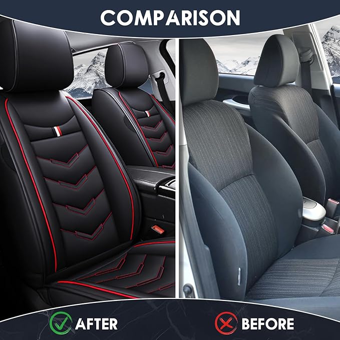 Car Seat Cover 2 Seats for Chevrolet Camaro 2000-2024, Durable Wear Resistant Waterproof Vehicle Cushion Covers, Breathable No Odor Premium Leather Vehicle Seat Cover.(Standard, Black Red)