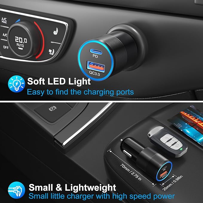 6 Pack USB C Car Charger, Bangfun 36W Dual 12V USB-C & USB-A Car Charger Multi Port QC+PD 3.0 Fast Charging Cigarette Lighter Adapter Phone Plug for iPhone 17 16 15 14 13 12 Pro Galaxy Pixel Android