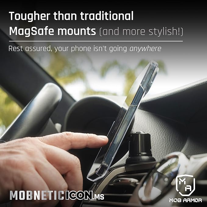 MobNetic Icon.MS MagSafe Compatible Phone Mount, Magnetic Phone Holder for Car w/ 90lb Pull Force, 90º Tilt & 360º Rotation, Aluminum Build, Compatibility for iPhone & Android (Alpine White)