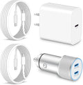 iPhone 17/17 Pro Max Car Charger Fast Charging, 40W Dual Port Fast USB C Car Charger Adapter + Type C Charging Block + 2x3FT USB C Cable Cord for iPhone 17/17 Pro/16/16 Pro Max/15/15 Pro/Plus, iPad