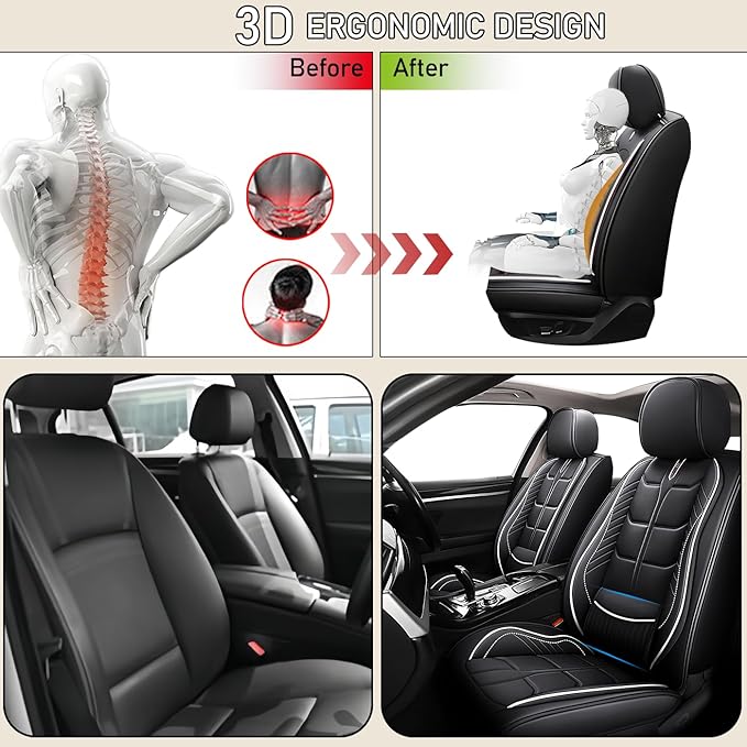 Leather Car Seat Covers Fit for Toyota Yaris iA 2017-2018, 5 Seater Car Seat Cover, Premium Waterproof, Scratch Resistant Car Interior Accessories (Full Set Black White)