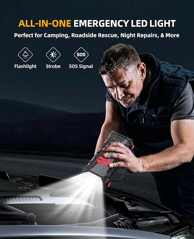 5000A Car Battery Jump Starter with Air Compressor 160PSI, Car Battery Charger 7.0L Gas/6.0L Diesel, Jumper Box for Car Battery with Tire Inflator & Power Bank& Jumper Cables, Mother's Day