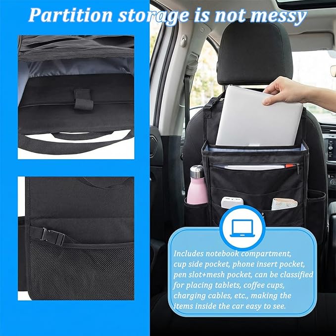 Car Front Seat Organizer, Multipurpose Hanging Passenger Seat & Backseat Storage Bag with Cup Holder, Multi-Layer Auto Interior Organizer with Laptop Tablet Storage, Universal Fit