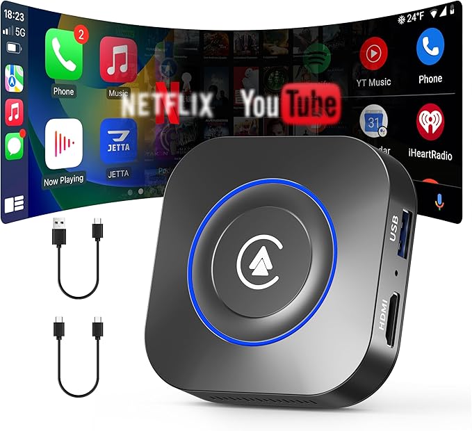 Magic Box Wireless CarPlay Adapter, 2026 AI Box Android Auto Supports Strea-ming Video for TikTok/YouTube, USB for Offline Media, Screen Mirroring Car Adapter for Factory Wired Car Play