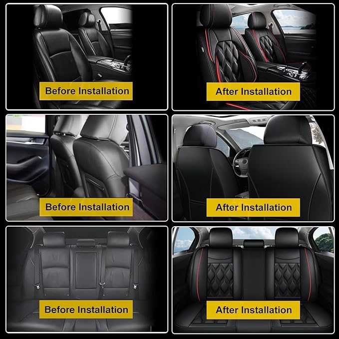 AOMSAZTO Car Seat Covers Full Set Fit for Honda Accord 2003-2017 Waterproof Faux Leather Car Seat Cushions Automotive 5 Seat Covers Set（Black&Redline）