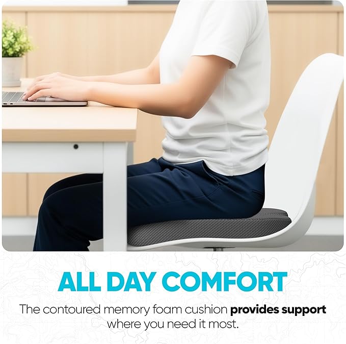 FORTEM Seat Cushion, Office Chair Cushion, Desk Chair Memory Foam, Sciatica Coccyx Tailbone Pain Relief, Pressure Relief, Sitting Pad, for Long Gaming & Sitting, Washable Cover, Non Slip, XL