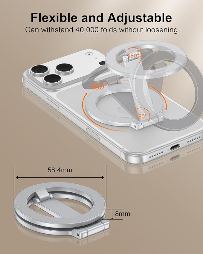 for Magsafe Ring Stand, Double-Sided Magnetic Phone Grip, Finger Loop Kickstand Compatible with Apple iPhone 17-12 Series, Foldable Onsnap Mag Safe Cell Phone Holder for Samsung Galaxy, Google Pixel
