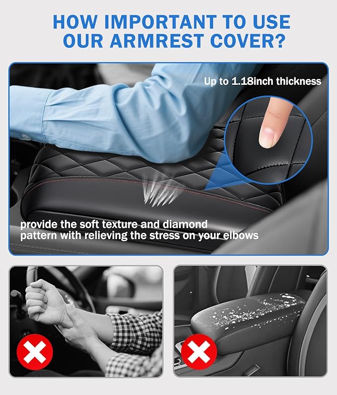 Center Console Cover for Silverado & GMC Sierra 2019-2025, Tahoe&Suburban&Yukon 2021-2025 Accessories, Leather Middle Armrest Console Cover Elbow Arm Rest Cushion for Car (Bucket Seat Console Only)