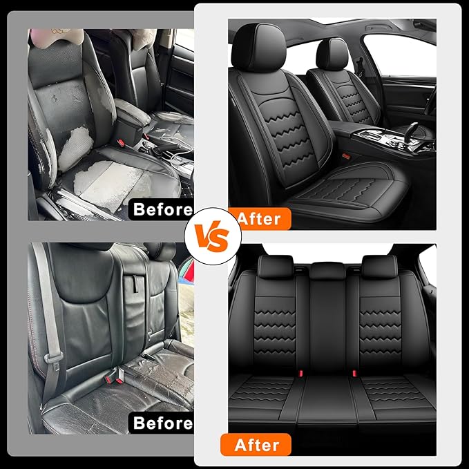 CX-90 Car Seat Covers Custom Fit for Mazda CX-90 2007-2026, Full Coverage Premium Leather Waterproof Breathable Seat Covers, Automotive Seat Protectors, Airbag Compatible(2 Front Seats, Black)