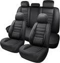 Black Car Seat Cover with Lumbar Support, Car Seat Protector Waterproof, Nappa Leather Car Seat Cushion, Car Seat Covers Front Seats and Back Fit for Most Cars