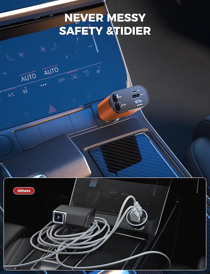 SUPERONE 【Upgraded】 Retractable Car Charger 4 in 1, Fast Car Phone Charger with Cord 2.6ft, USB C and Apple Car Charger Adapter, Compatible with iPhone 17/16/15/15 Pro Max/14/13/12/11, Galaxy, Pixel